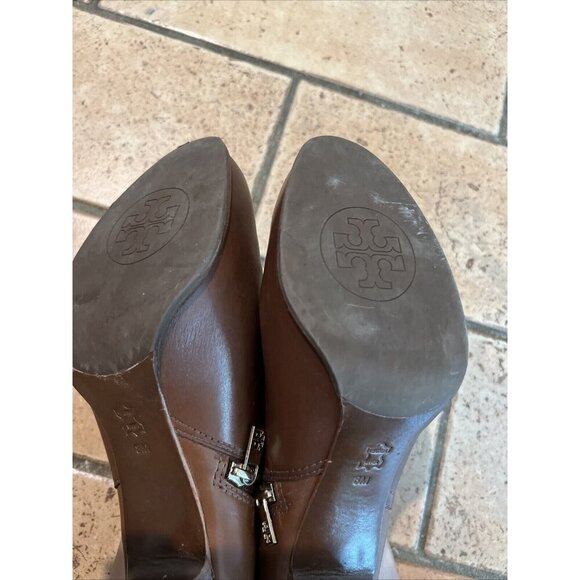 TORY BURCH Bristol Chestnut Smooth Leather Equestrian Calf Ankle Booties Sz 8M - Picture 7 of 9